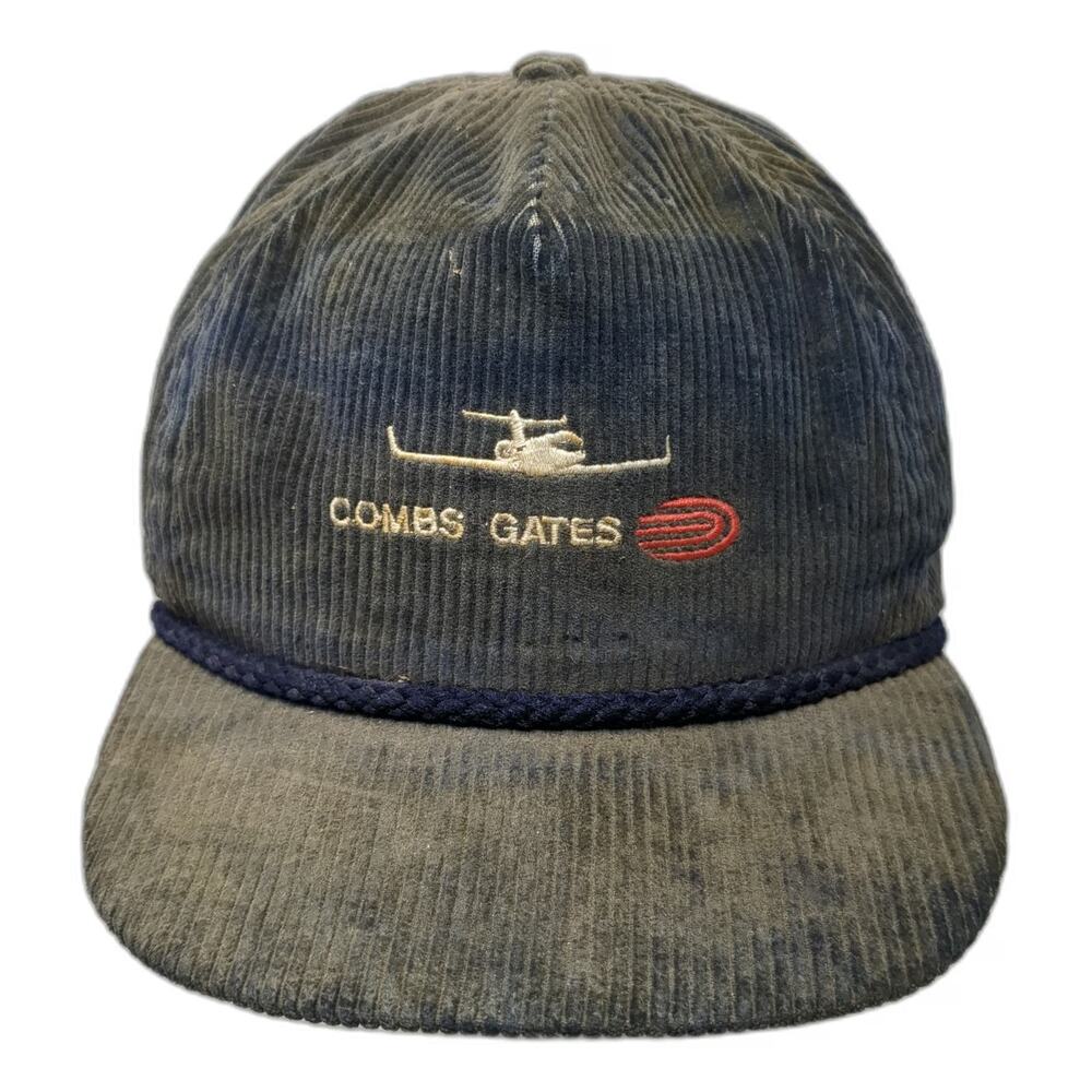 Imperial Headwear Trucker Hat Blue OS Combs Gates Aviation Corduroy Rope Hat